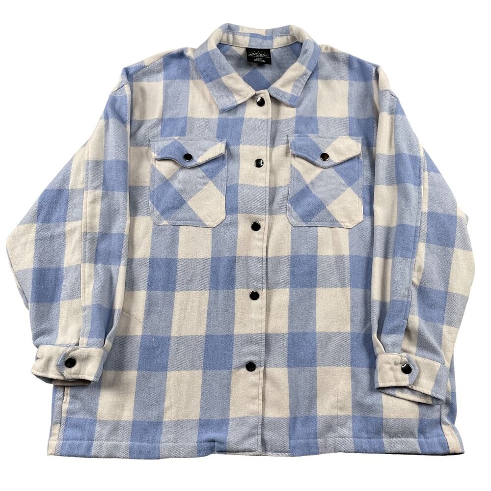 HFX Flannel Shirt Mens XL Blue White Plaid Snap Button Plaid Fall